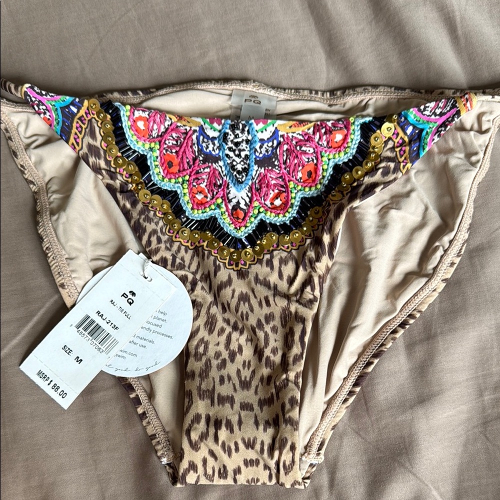 Pilyq PQ Swim Raja Hand Embroidered Leopard Bikini Bottom